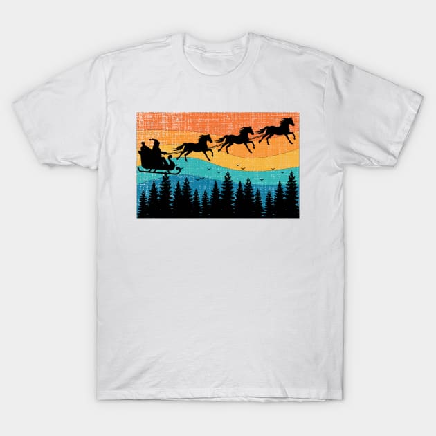 Retro Christmas Horse Riding Santa Vintage 70s 80s Xmas T-Shirt by mrsmitful01